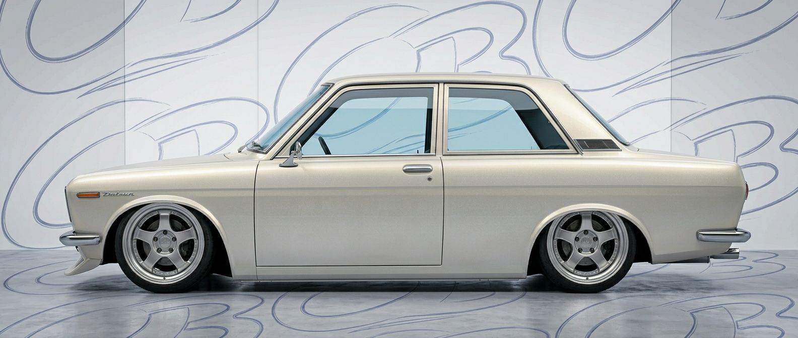 Professional automotive photography of a 1967 Datsun 510 with high-fidelity 1967.