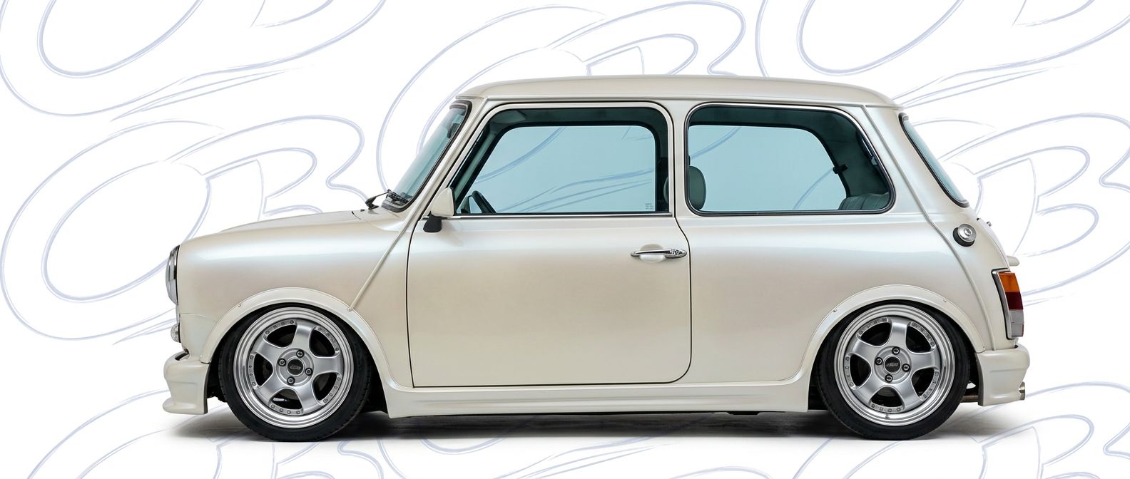 Professional automotive photography of a 1990 Mini Cooper with high-fidelity 1990.