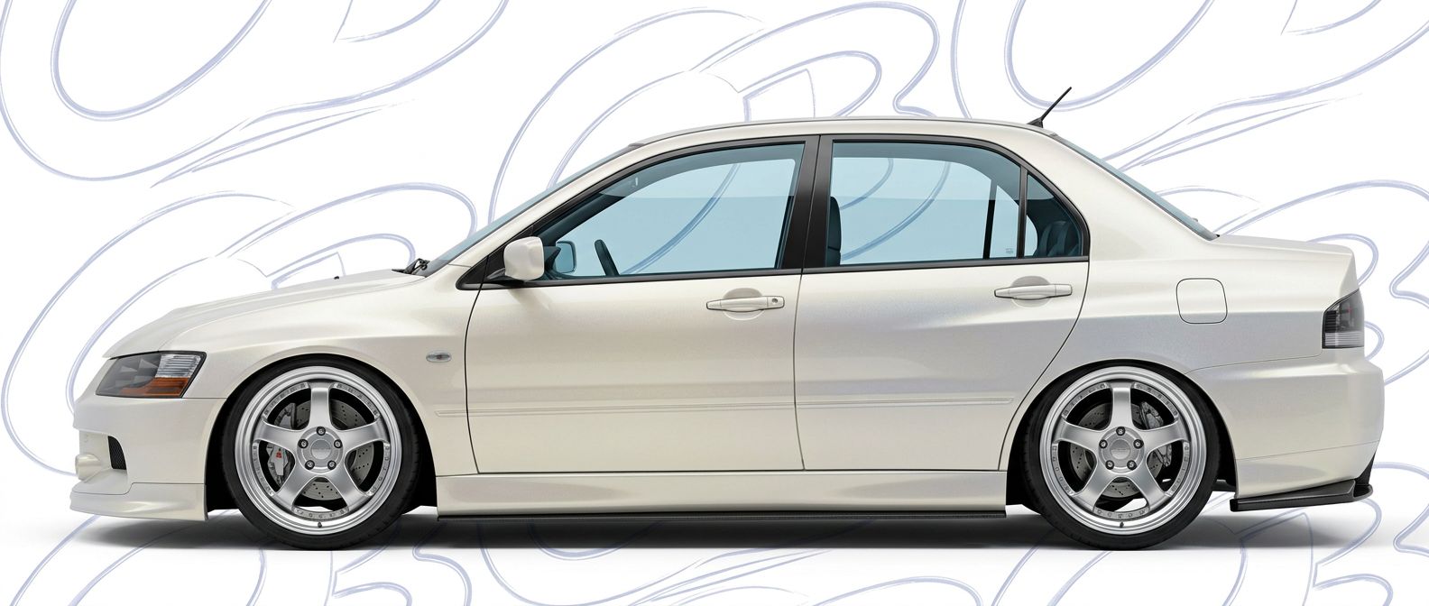 Top-tier  Mitsubishi Evolution Evolution featuring a high-gloss finish and carbon fiber weave.