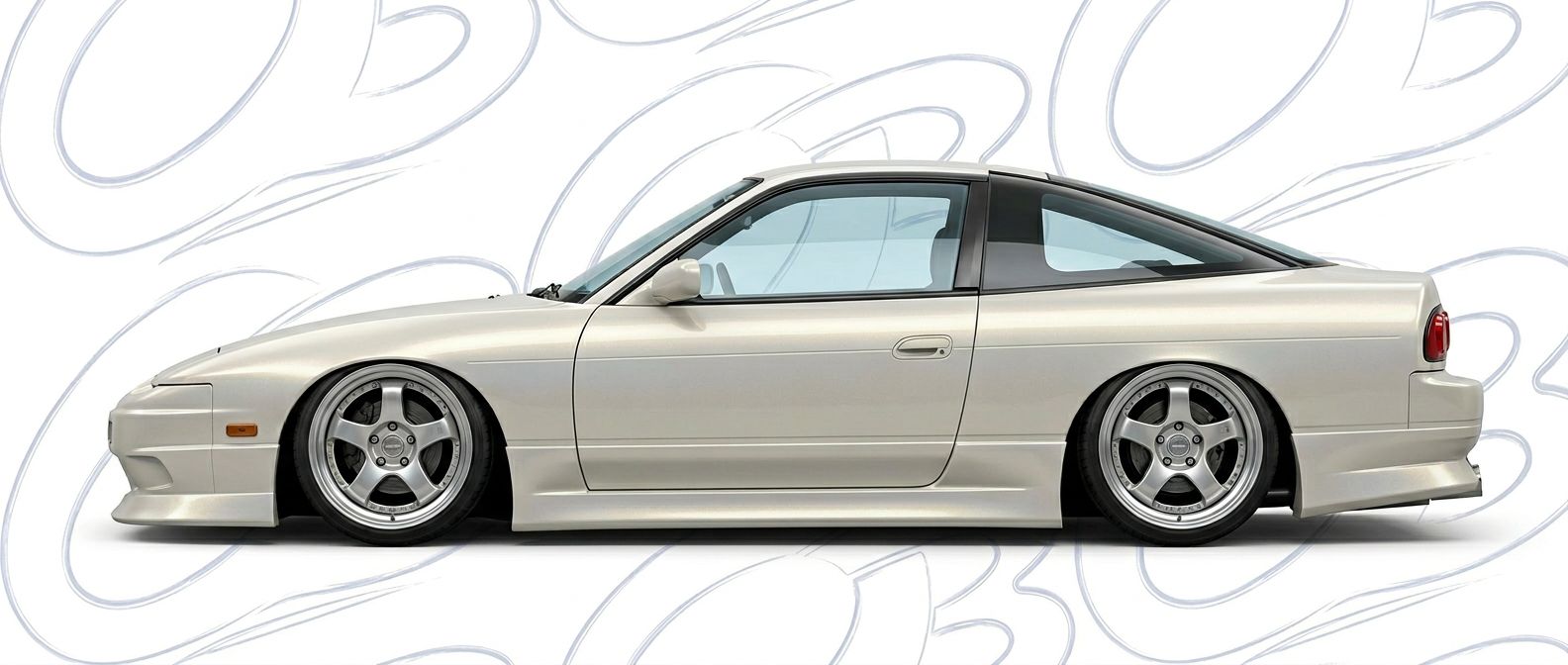 Professional automotive photography of a 1993 Nissan 240SX with high-fidelity 1993.