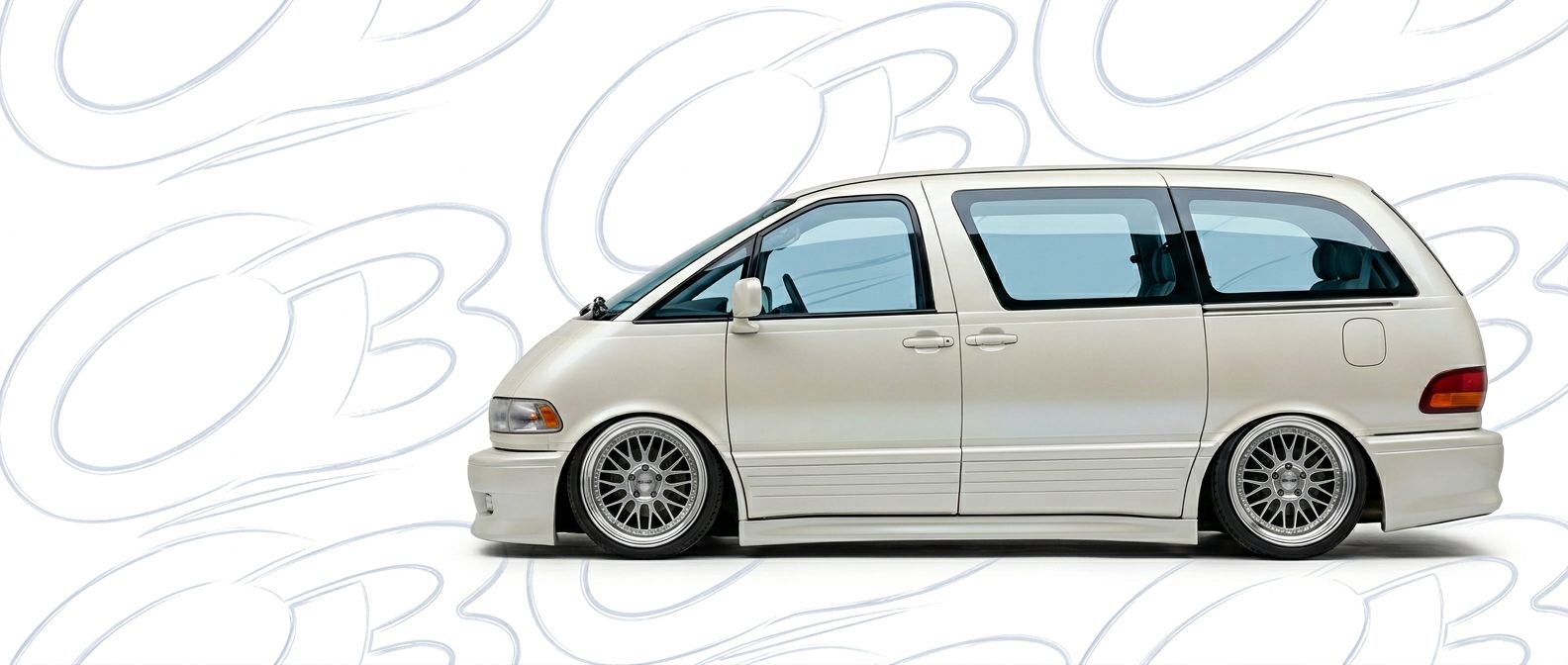 Professional automotive photography of a  Toyota Previa with high-fidelity Previa.