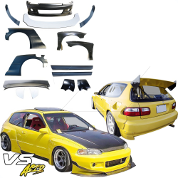 VSaero FRP TKYO Wide Body Kit w Wing 13pc for Honda Civic EG 1992-1995 > 3dr Hatchback image - 7