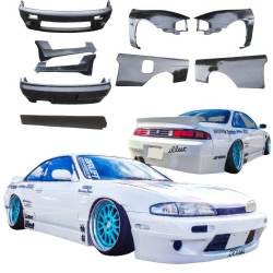 VSaero FRP TKYO v1 Wide Body Kit w Wing 9pc for Nissan 240SX (S14) 1995-1996 image - 2
