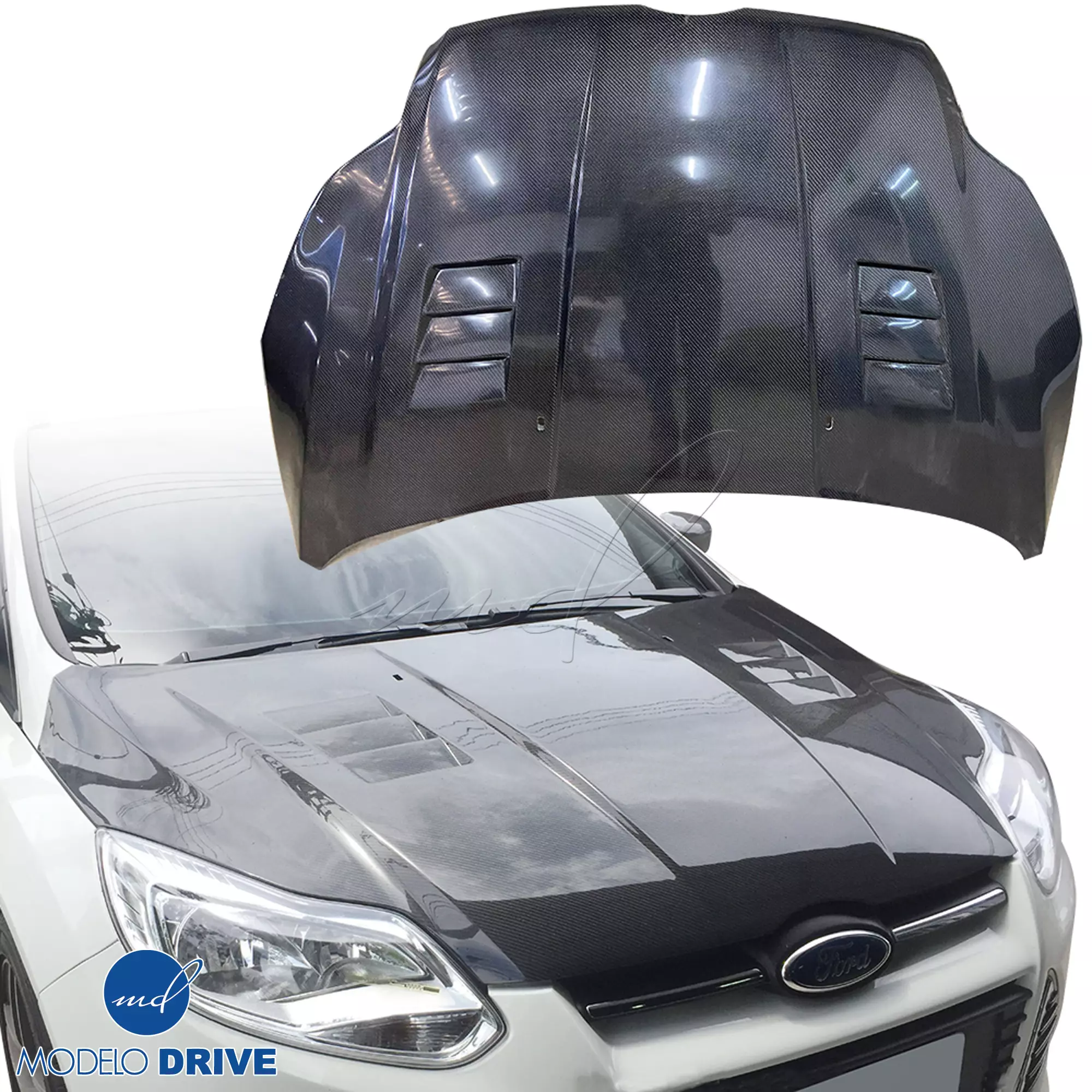 ModeloDrive Carbon Fiber KR Vented Hood > Ford Focus 2012-2014 - Image 1