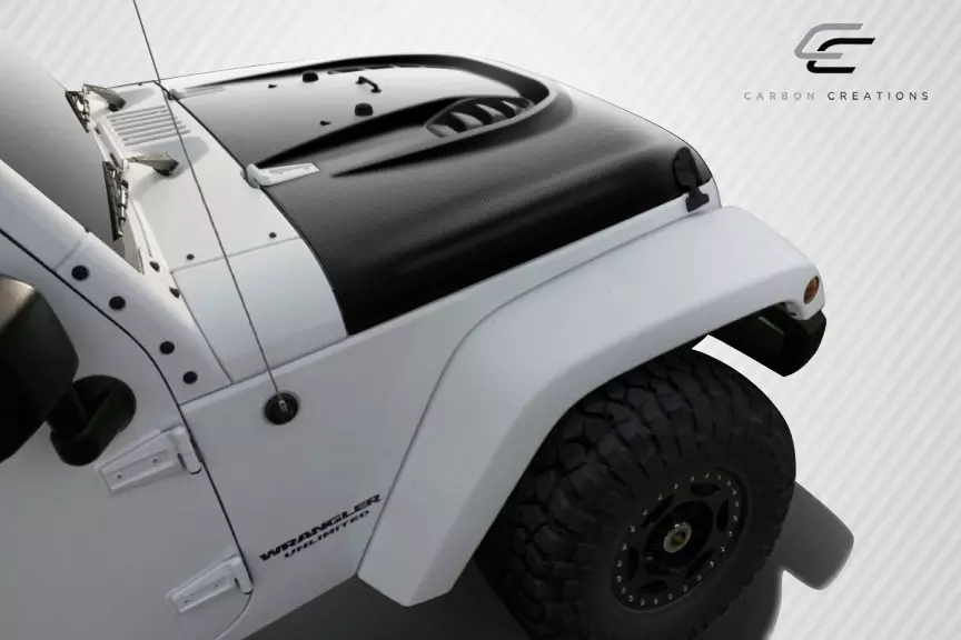 2007-2018 Jeep Wrangler Carbon Creations Power Dome Hood 1 Piece - Image 2