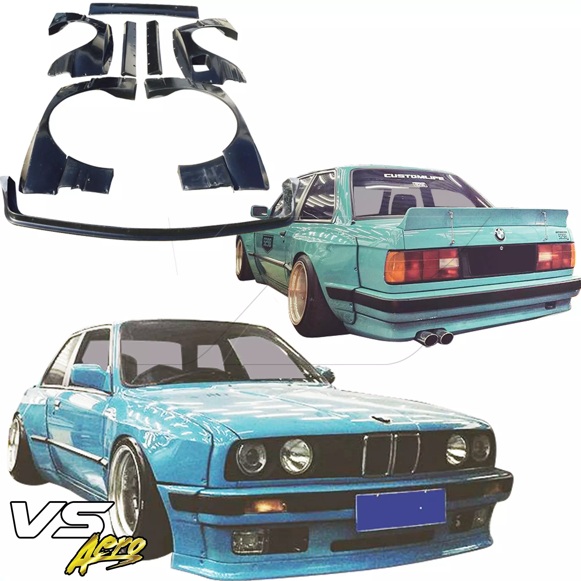 VSaero FRP TKYO Wide Body Kit w Wing 10pc > BMW 3-Series 318i 325i E30 1984-1991> 2dr Coupe - Image 1